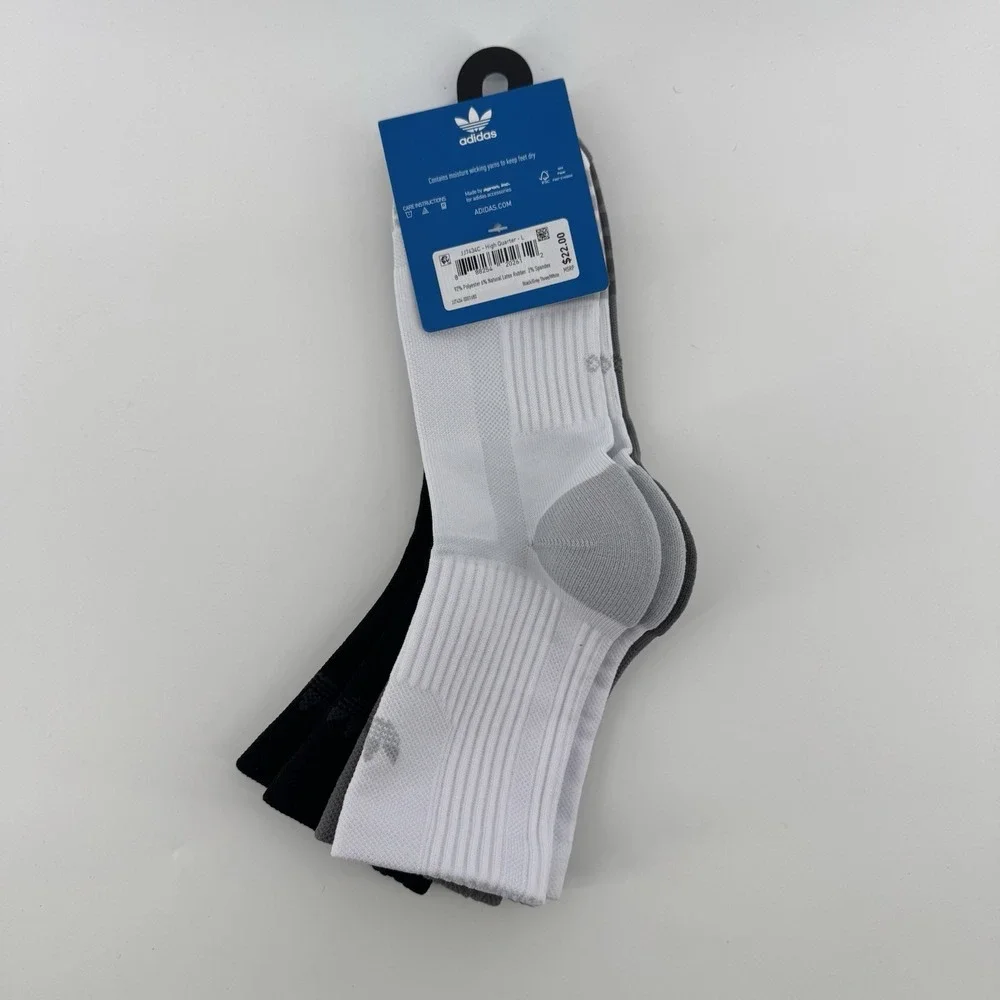 ADIDAS Mens Socks High Quarter Moisture Wicking Everyday 3 Pair Shoe Size Large